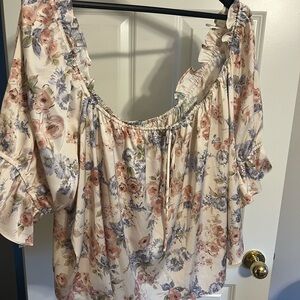 Off Shoulder Wayf Floral Blouse in Cream and Pink